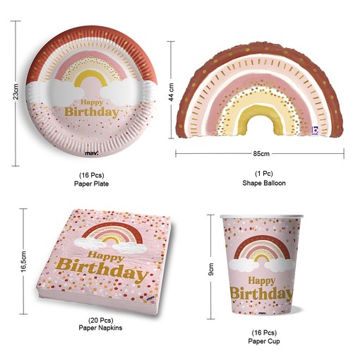 Maverick Kit per Feste di Compleanno 53 pezzi tema boho arcobaleno, 16 piatti... - Foto 2 di 7