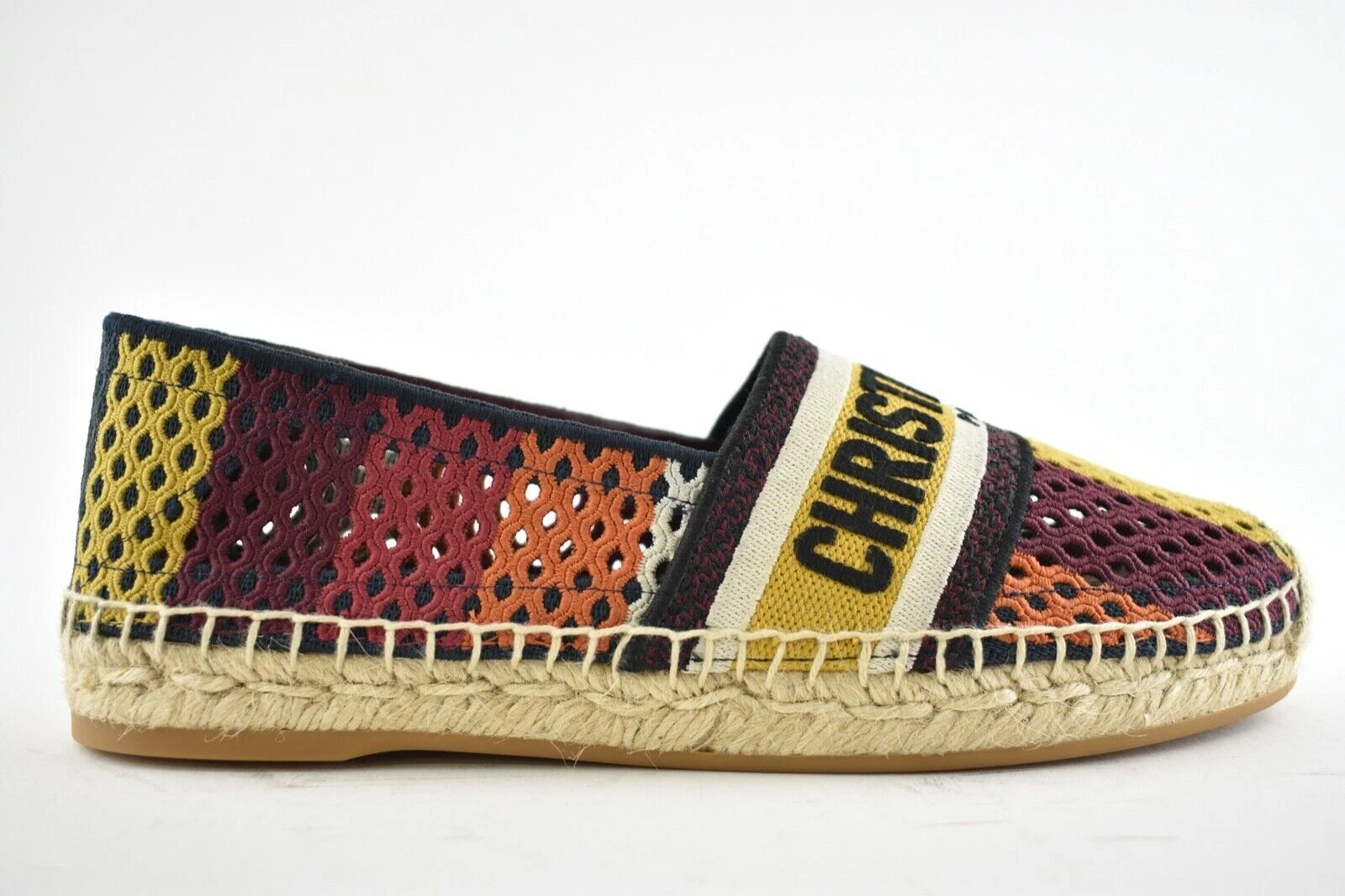 Dior Granville maille à rayures coton logo brodé multicolore espadrille plate 42