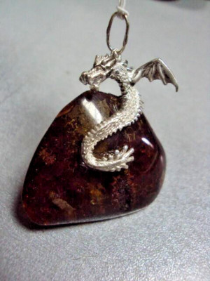 Drachen Anhänger mit Bernstein - Unikat Handarbeit Design in 925 Sterling Silber