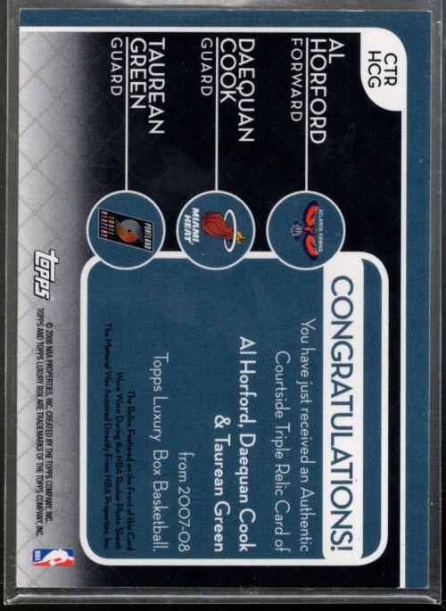 Camiseta deportiva verde Topps Luxury Box Triple Relics Gold #HCG Al Horford Cook 2007-08/49 Foto 2 de 2