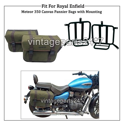 Fit Für Royal Enfield Meteor 350 Gepäcktaschen und Montagepaar in Olivfarbe