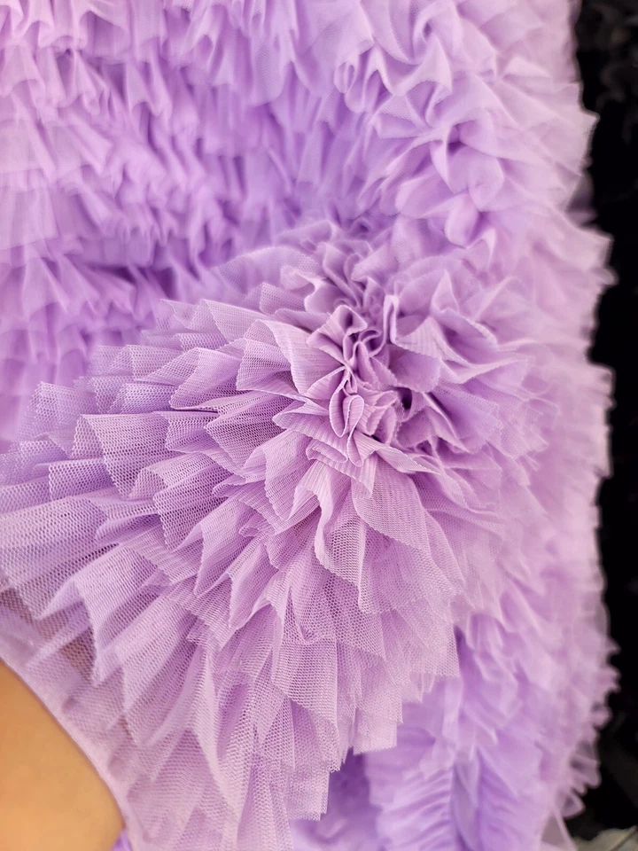 Lavender Ruffled Tulle Lace Fabric Sold By The Yard Ruffles Embroidery On Mesh - Image 4 of 4