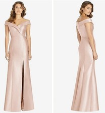 ALFRED SUNG D760 SATIN TWILL DESSY DRESS TRUMPET GOWN SLIT CAMEO NEW NWT SZ 6