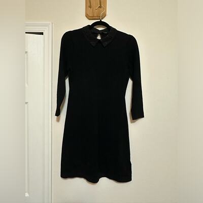Karen Millen Black Sweater Dress with Peter Pan Collar with Black Sparkle  Size S