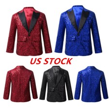 Kid Boys Shiny Lapel Formal Dress Suit Jacket Coat Tops Wedding Tuxedo Blazer