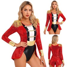 US Women's Circus Ringmaster Bodysuit Dance Leotards Halloween Cosplay Costume