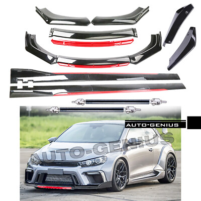 For VW Scirocco R  Front Bumper Lip Spoiler Body Kit+Side Skirt Glossy blk