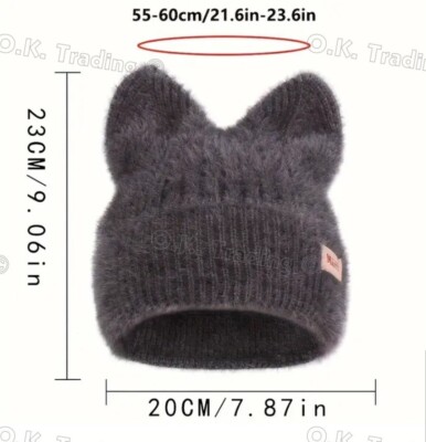 Chic Ultradicke Farbige Strickmütze Mit Katzenöhrchen .  