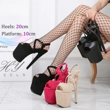 New 20cm 8" Heeled Faux Suede Pole Dance Platform Shoes Sexy High Heels Sandals