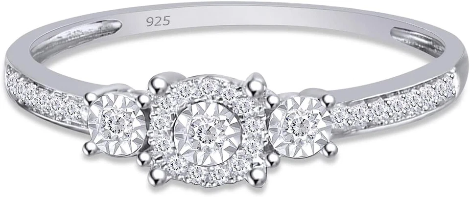 1/4ct Miracle Set Natural Diamond Three Stone Engagement Ring In Sterling Silver - Image 3 of 4