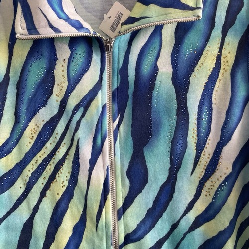 Chico's Zenergy 1 US M Jacket Womens Blue Zebra Print Sequin Long Sleeve Zipper - Picture 2 of 7