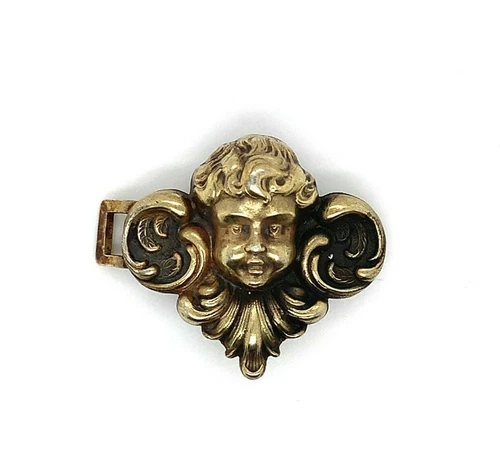 Art Nouveau Sterling Vermeil Cherub Angel Buckle (#J5432)