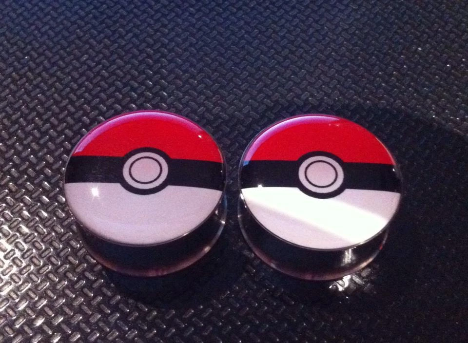 Pair Pokemon Pokeball Ear Plugs Flesh Tunnel Tunnels Stretcher 6