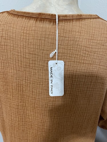 Made In Italy Womens Burnt Orange Cotton Dress/Tunic Pockets Lagenlook - Picture 11 of 11