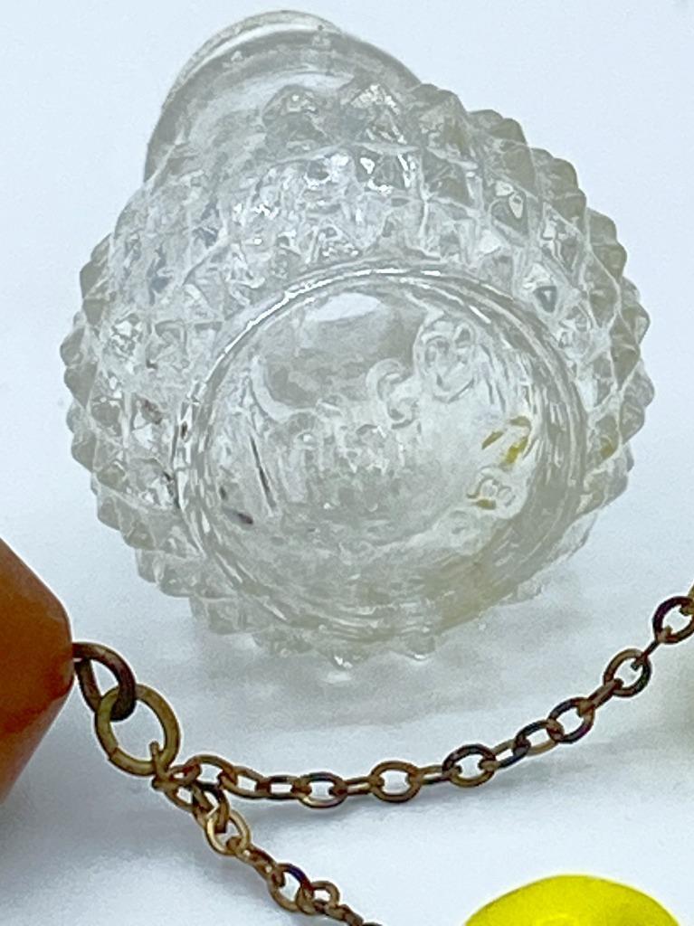 Vintage Czech Irice Perfume Bottle w/ Jeweled Top & Two Fruit Charms