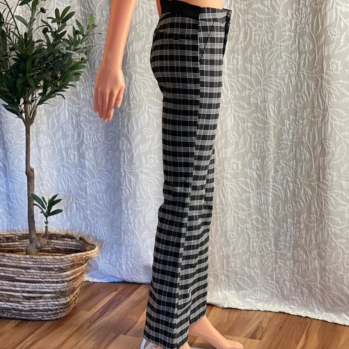 Black & White Plaid Flared Pants Stretch Tartan Trousers Indie Academia Size M - Picture 3 of 8