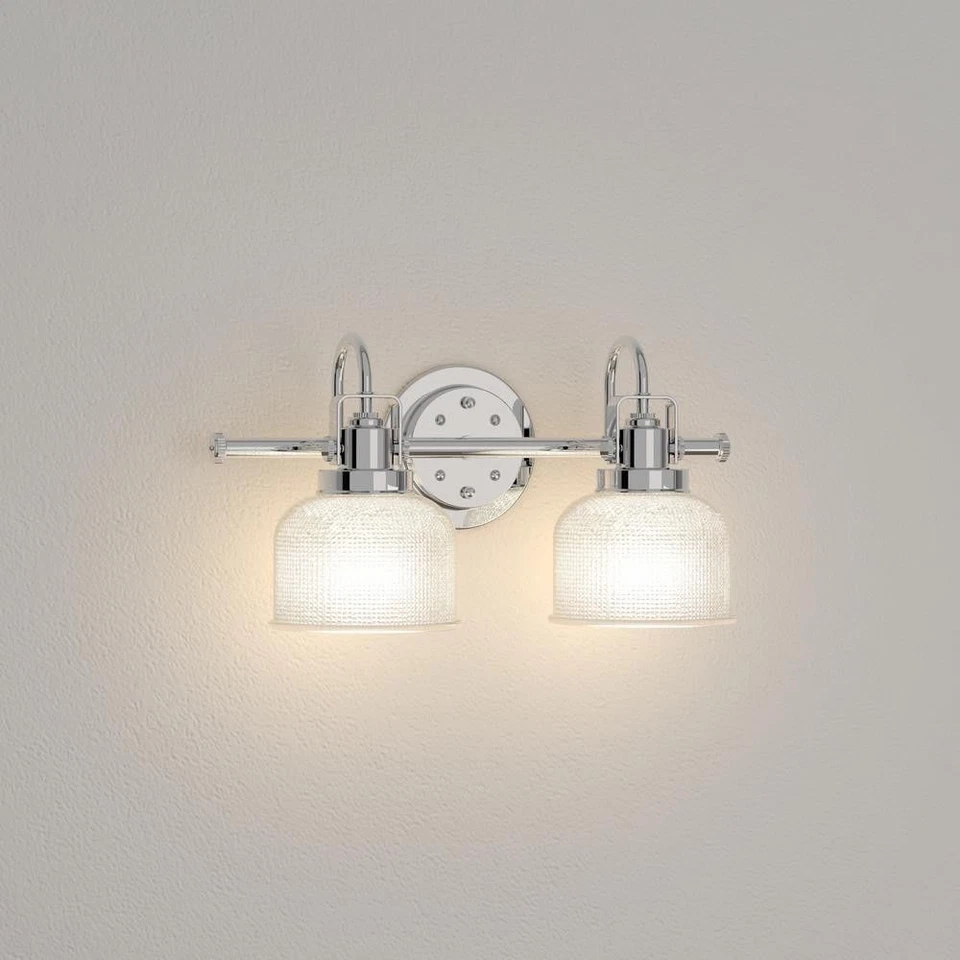 Colección Archie 17 pulgadas Tonos de vidrio pulido transparente con luz de tocador cromada de 2 luces Foto 3 de 4