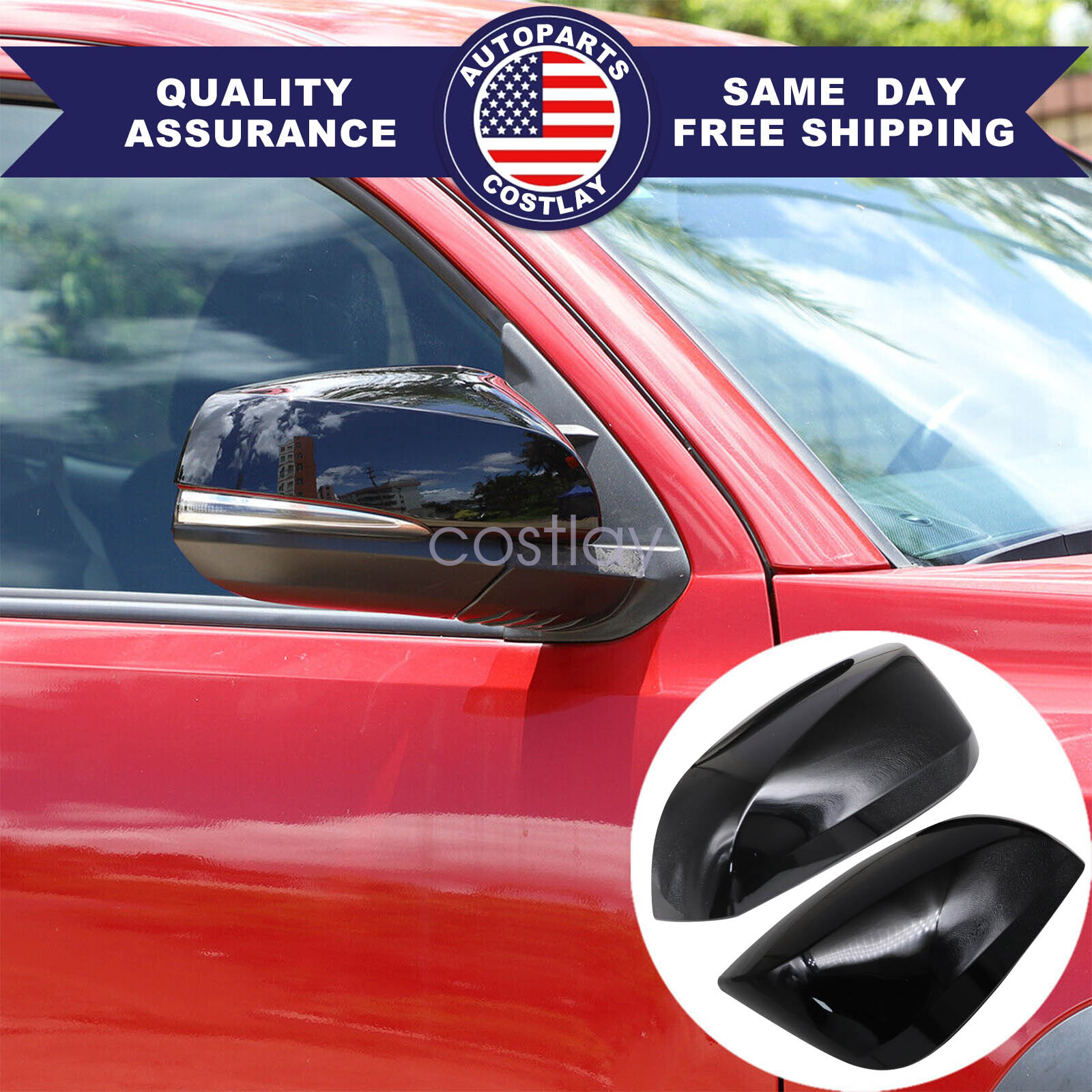 2pc Black Rearview Mirror Cover Trim For Toyota 20162023 W/TSH