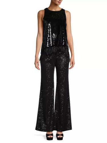 $595 Ungaro Sandra Flared Sequin Pants, Sz 14