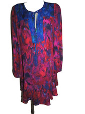 NWT $248.00, BCBGMAXAZRIA,  Size Medium, Blue/Red/Purple Print Tunic Dress, Poly
