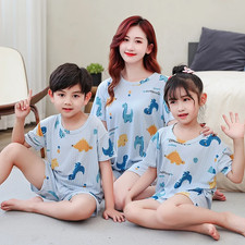 2 Pieces for Boys and Girls Pajamas Summer Parent-Child Thin Short Sleeve Cute N