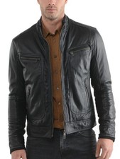 New Mens Leather Jacket real lambskin coat biker motorcycle racer cafe Slim M742