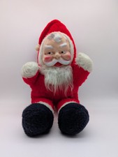 Vintage Plush Sitting Santa Celluloid Face 20" Black Boots
