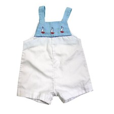 Vintage 80's Baby Togs Sunsuit 12 Months White Blue Sailboat Nautical Romper