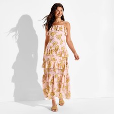 Women's Flounce Tiered Maxi A-Line Dress - Wild Fable Pink Floral XL