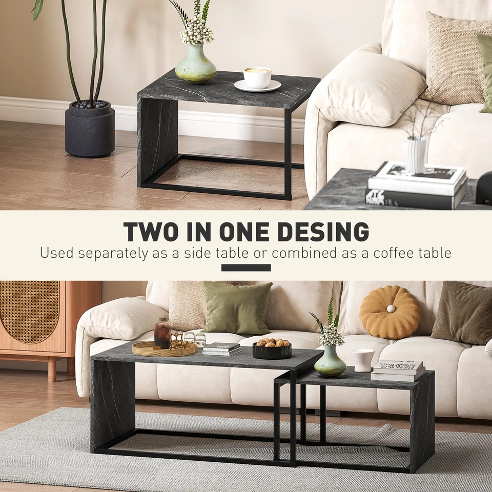 HOMCOM Coffee Tables Set of 2, Nest of Tables for Living Room, Dark Grey - Image 4 of 4