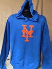 New York Mets Baseball Hooded Sweatshirt Majestic Blue Logo NWT