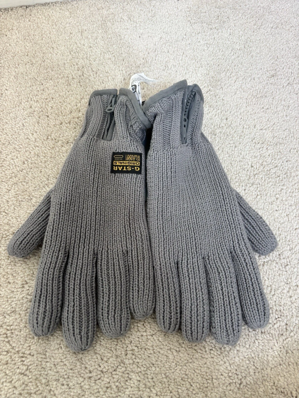 New G Star Raw Mens Woolen Knit Gloves Gray Size L