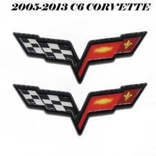 For 05-13 C6 Corvette Front Hood Rear Crossed Flags Badge Emblem Black Sport 2pc For 05-13 C6 Corvette Front Hood Rear Crossed Flags Badge Emblem Black Sport 2pc
