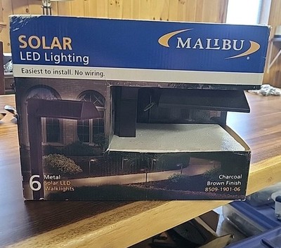 Malibu Solar LED Metal Walk Lights 6 Pack Charcoal Brown Outdoor Path New 