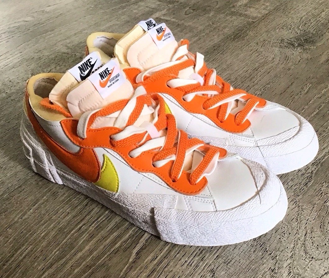 SACAI X NIKE Scarpe Blazer Sacai NUOVE Nike Uomo Taglia 8.5 Bianco Magma Arancione Giallo DD1877 100