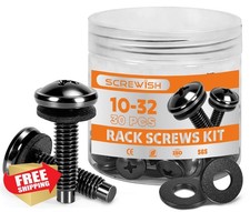 Screwish 30 Pack 10-32 Black Rack Screws with Washers