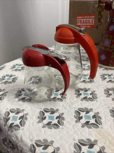 Vintage MCM Restaurant Syrup Pitchers Drip cut 4.5” & 6” Unmarked Pitcher