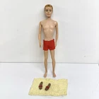 Vintage Ken Doll 1960s Mattel Blonde Flocked Hair With Shorts Shoes Towel