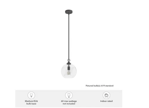 Hunter High Oaks 1 Light Bronze Globe Pendant Light w/Clear Seeded Glass Shade - Picture 5 of 7