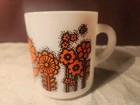 VINTAGE 1960's HAZEL ATLAS MILK GLASS ORANGE FLOWER POWER COFFEE MUG — photo 3