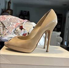 Women's Jimmy Choo Patent Leather Peep Toe Pump Sz 37.5