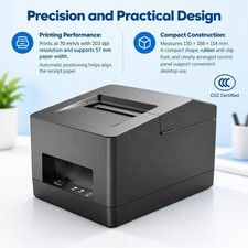 Compact Bluetooth Thermal Receipt Printer, 57mm Paper, Auto Positioning, Black
