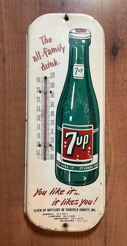Original 7up Tin Thermometer Sign 1950s-1960s