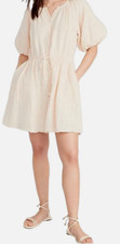 Old Navy Dress S White 100 Cotton Gauze Puff Sleeve Button Front V-Neck Boho
