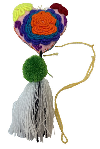 Handmade Hand Embroidered Mexican Felt Flowers Pom Pom Tassel Charm Ornament 7.5