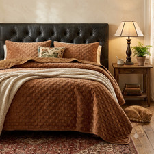 Zera  Velvet 100 Velvet Coverlet/Quilt Set- Brown Luxury Bedding