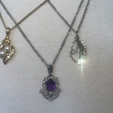 Vintage Pendant Necklace Lot  Amethyst Coloured Stone Faux Pearl Rhinestone