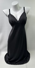 Vintage Shadowline Slip Dress Size 38 Black Nylon Lace Trim Whimsigoth
