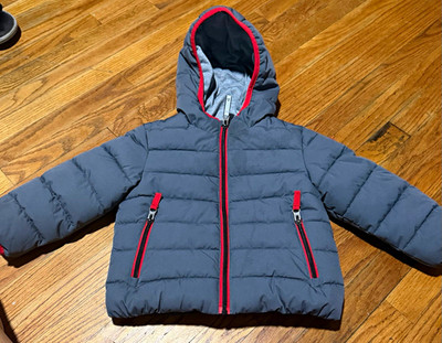 Gerry Kids 2T Hooded Full Zip Puffer Jacket Gray/Red Pockets Polyester