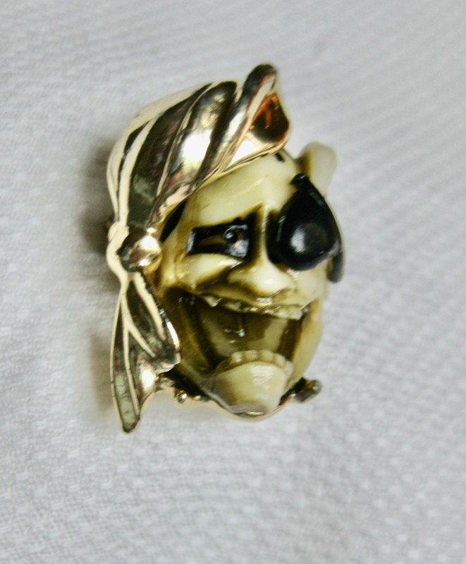 old '50s Figural HANNYA MASK Devil PIRATE BROOCH Florenza Dan Kasoff NOH rare